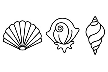 Marine Life Nautical Elements Line Icons Set