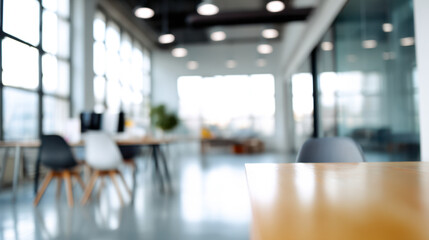Modern office workspace with natural light and minimalistic design featuring wooden furniture