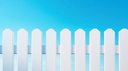Obraz premium Minimalist image of white picket fence under a clear blue sky, evoking feelings of peace, security and summer vibes
