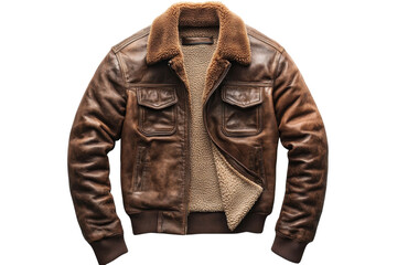 Rugged brown leather bomber jacket shearling collar classic aviator style fall winter fashion