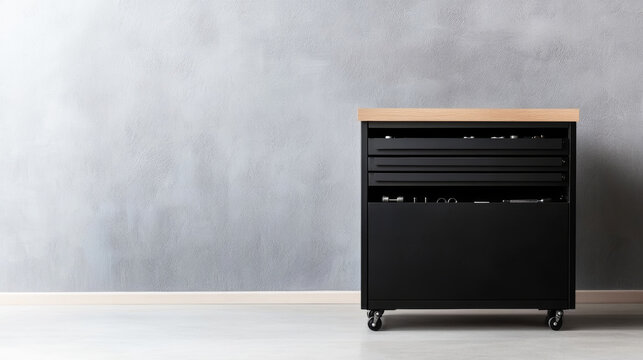 Professional rolling tool chest with open drawers revealing sockets and wrenches, ideal for mechanics and DIY enthusiasts