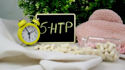 5-HTP sleep supplement capsules. Selective Focus.