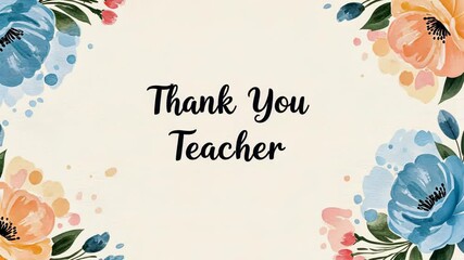 Floral greeting card animation with expressive thank you message for teachers