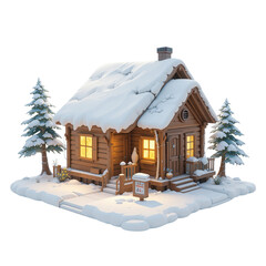 Cozy Wooden Cabin Covered in Snow Winter Wonderland Home Scene