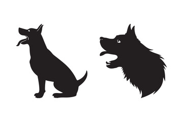 Black Dog Silhouette Vector Sitting and Head Profile Art Design