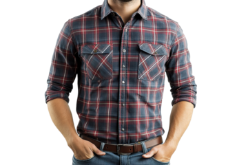 Stylish red blue plaid flannel shirt casual long sleeve men s fashion perfect for fall comfortable
