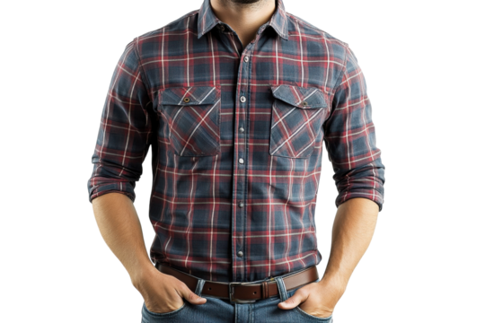 Stylish red blue plaid flannel shirt casual long sleeve men s fashion perfect for fall comfortable