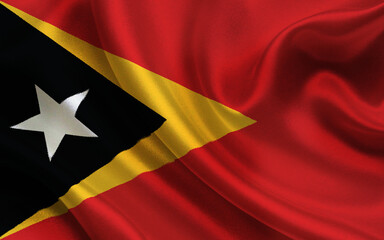 Colorful Waving Flag of East Timor with Textured Fabric Surface