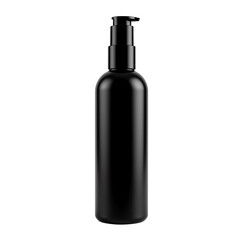Black plastic pump bottle, white isolated background