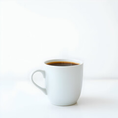 Steaming coffee cup on table on white background