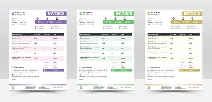 Simple Invoice Template Design, Business invoice form template. Invoicing quotes, money bills or price invoices and payment agreement  templates. Tax form