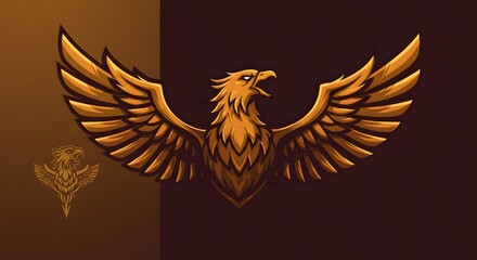 Obraz premium Golden Eagle with Wings Spread Illustration