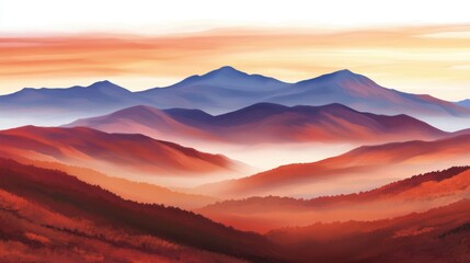 Obraz premium A stunning landscape featuring layered mountains in rich shades of red, purple, and blue against a soft horizon, Ideal for nature-themed projects, travel brochures, or inspirational content,