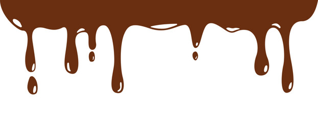 Melted chocolate drip liquid element. Melt chocolate flowing. Spilled, drop, leak. Vector illustration