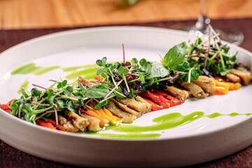 Portion of gourmet restaurant baked pepper appetizer