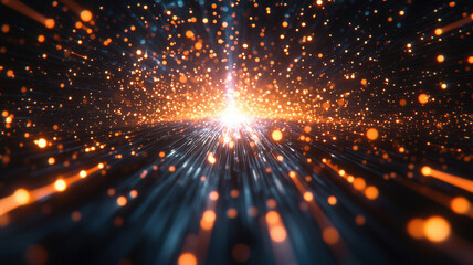 Obraz premium Dynamic explosion of light particles creating vibrant cosmic energy effect.