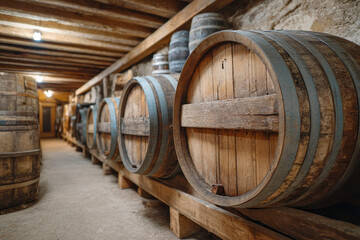 Beautifully Aged Wine Barrels and Whisky Casks in German Winery