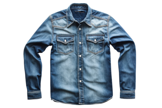 Stylish Men s Denim Shirt Classic Blue Wash Long Sleeves Button Down Pocket Detail