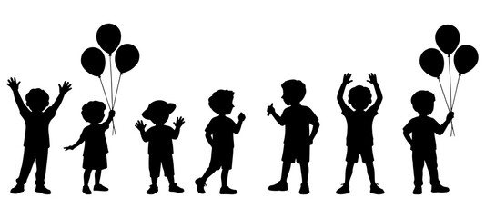 Children silhouette. Group of children in various poses on a white background.
