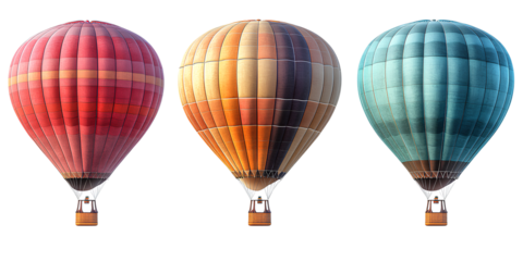 Colorful hot air balloons isolated on a transparent background