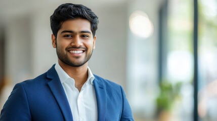 Obraz premium Portrait of a smiling young businessman in a suit.