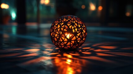 Fototapeta premium Elegant, decorative, spherical lantern casting warm light
