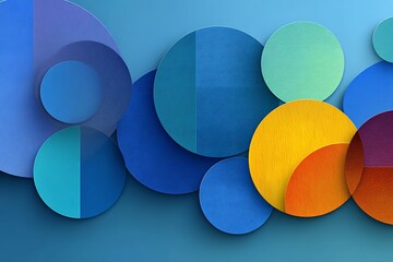 Abstract Cyan Background with Yellow, Blue, Purple, and Orange Circles Texture