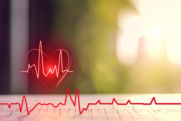 ONE customizable heart diagram with one red EKG cardiogram and heartbeat line, suitable for healthcare, healthy lifestyle, medical laboratory, and cardiology projects   