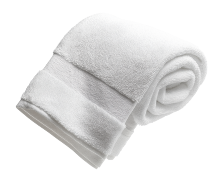 Rolled white towel with transparent background for easy isolation