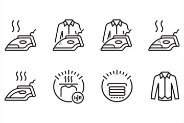 Set of Iron Icons for Illustrating Household Appliances and Fabric Care