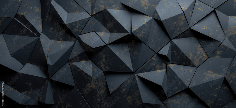 Poster geometric abstract background with dark triangular shapes and textured surfaces.