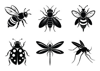 collection of insects silhouettes on white background