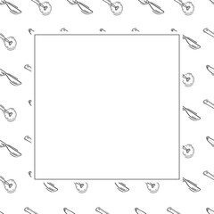 kitchen utensil frame. doodle kitchenware square frame. kitchen background