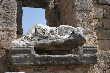 Türkiye ruins of the city of Perge on a sunny autumn day