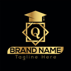 This graduation cap icon represents an education logo design, a business symbol for academic concept Q logo design 