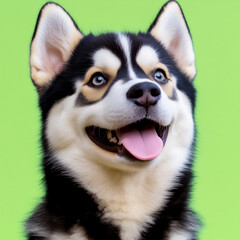 Fototapeta premium playful siberian husky puppy on bright mint