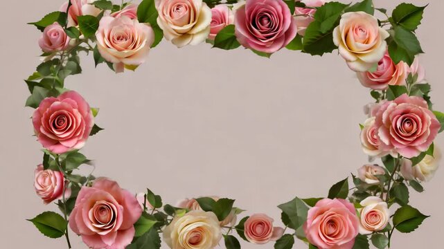 Romantic Rose Flower Border with Transparent Background for Weddings and Celebrations
