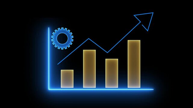 Business efficiency concept on black background. how much a company or organization can produce as it relates to time, cost and quality. motion graphics of increasing arrow. 4k video.
