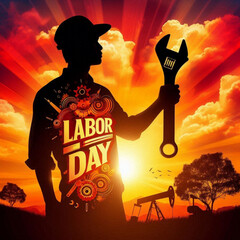 Happy Labor Day vector illustration, silhouette worker hands holding. International labour workers day celebration,  hand tools with worker hand.