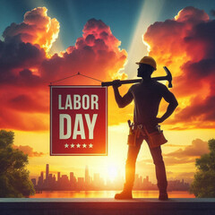 Happy Labor Day vector illustration, silhouette worker hands holding. International labour workers day celebration,  hand tools with worker hand.