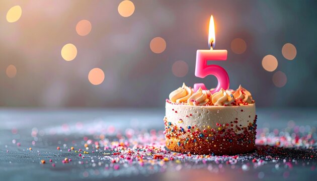 5 Year. Birthday Anniversary Sweet Cake. an anniversary greeting card or banner