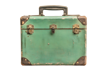 old green suitcase isolated on white or transparent background
