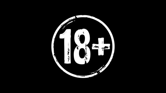 18 plus adults only age prohibition stamp and hand stamping impact isolated animation. Under eighteen restricted 3D concept. Alpha matte channel.