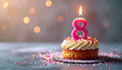 8 Year. Birthday Anniversary Sweet Cake. an anniversary greeting card or banner