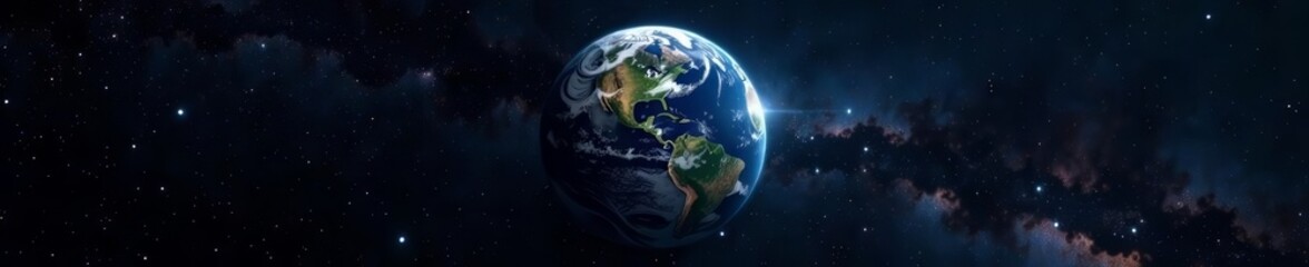 Fototapeta premium Stunning wallpaper of Earth planet against vast black space backdrop, universe, dark