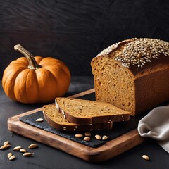In the photograph, you can see a crunchy whole-grain bread, rich with a variety of seeds enticingly emerging from its interior. Its appetizing appearance promises a delicious and healthy meal .