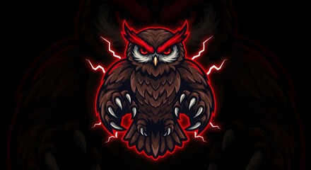 Owl Mascot Red Lightning Graphic