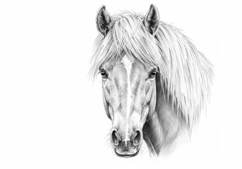 Papier peint photo  Detailed black and white pencil sketch portrait of an Icelandic horse head  © Mikhail