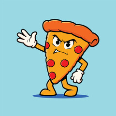 Mascot of an angry cartoon pizza slice. 