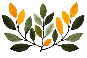 Autumn Leaves Illustration Green, Olive, and Orange Foliage on Dark